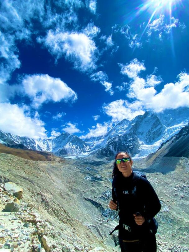 A hiker soaking up views near Gorakshep and Everest Base Camp