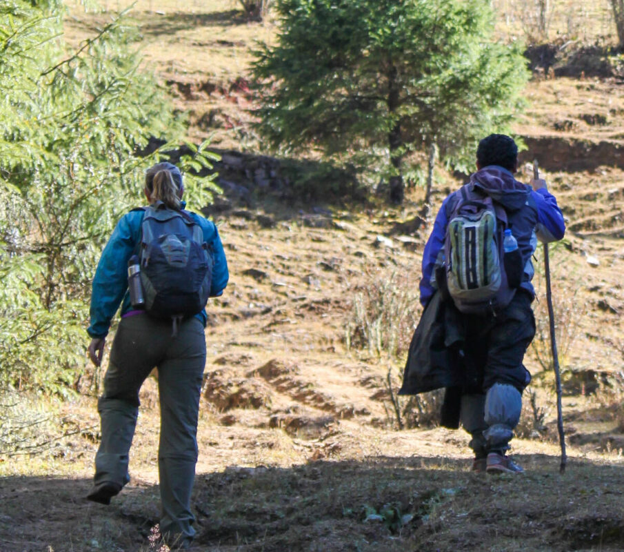 Two hikers on the Druk Path trek