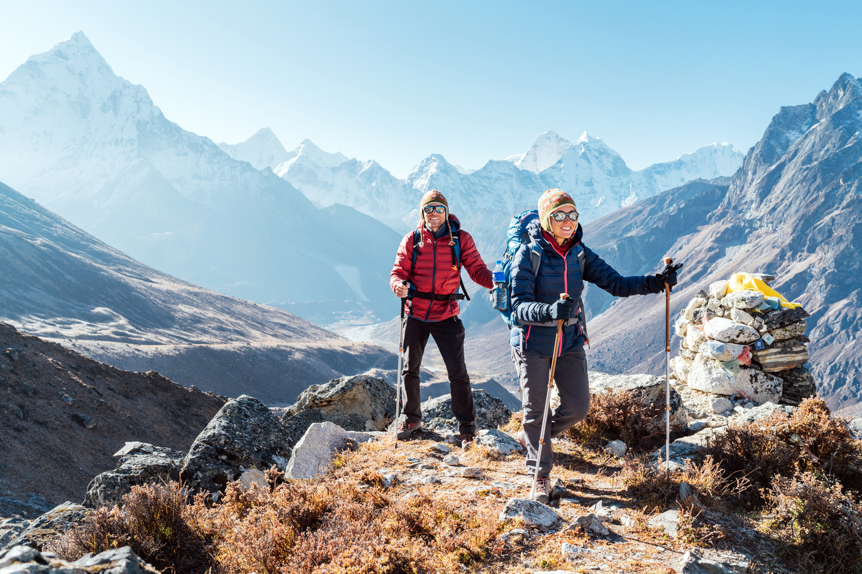 Two hikers hiking the Everest Base Camp trek