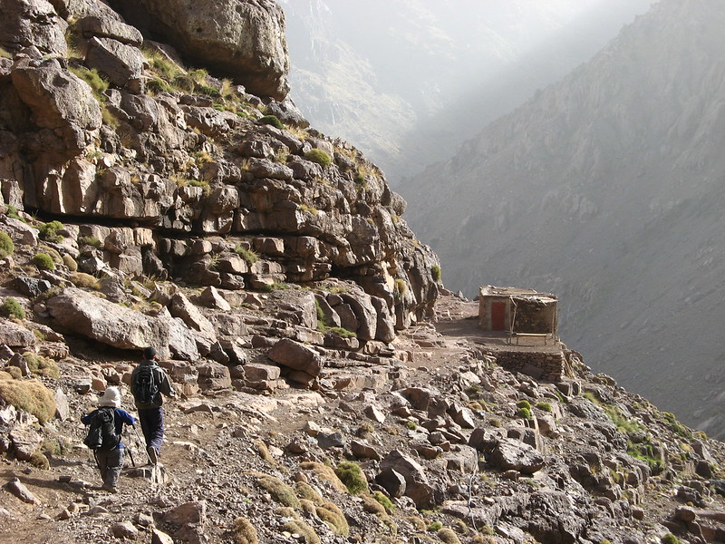 Hikers nearing a lookout on Mount Toubkal