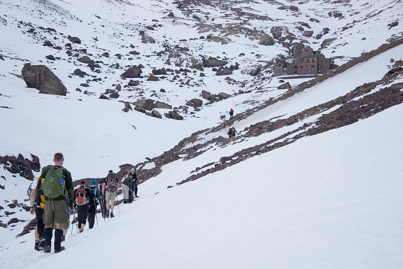 Hikers on a slope in the wintertime, Mt. Toubkal