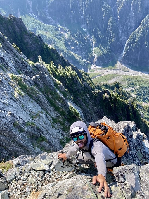 A rock climber climbing in Washington