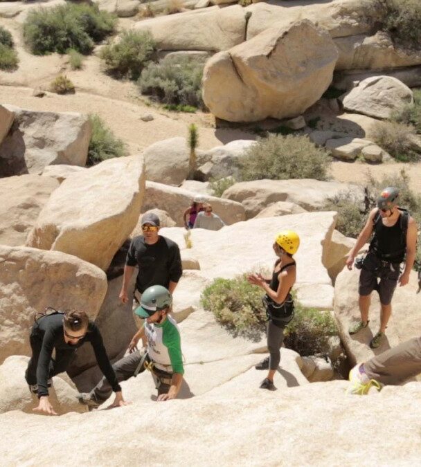 Trad rock climbing camp in Joshua Tree National Park, California