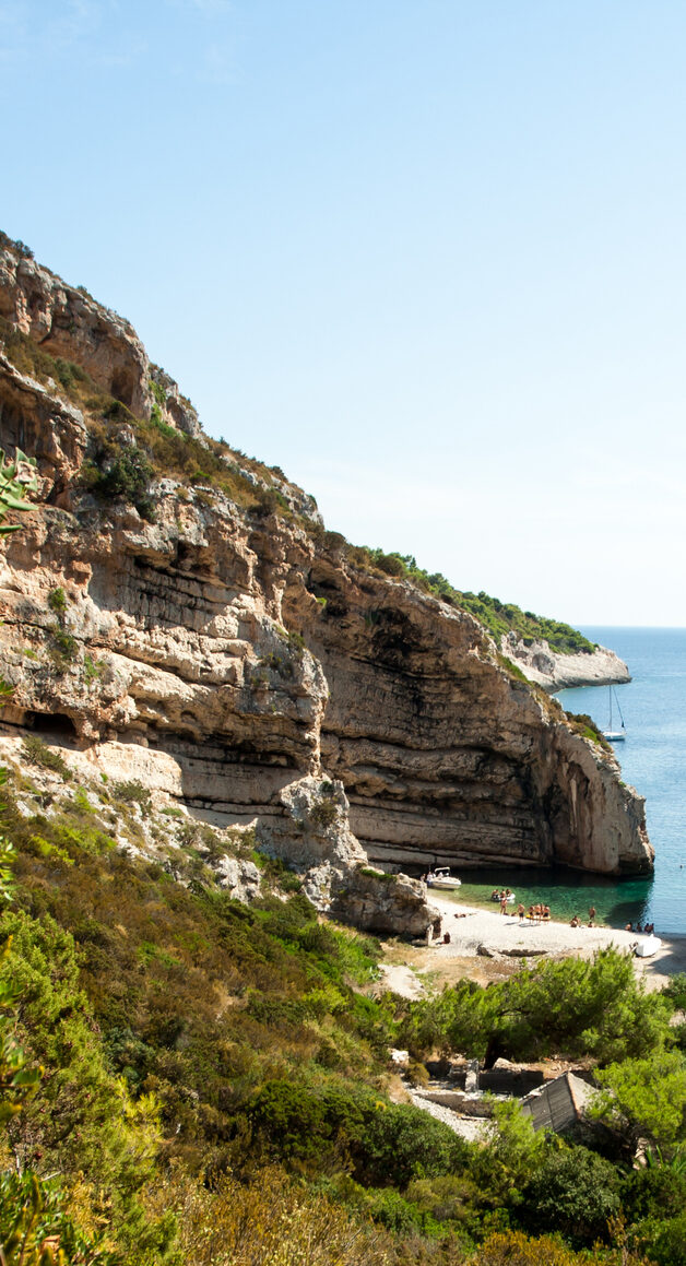Scenic landscape about Stiniva bay in vis island