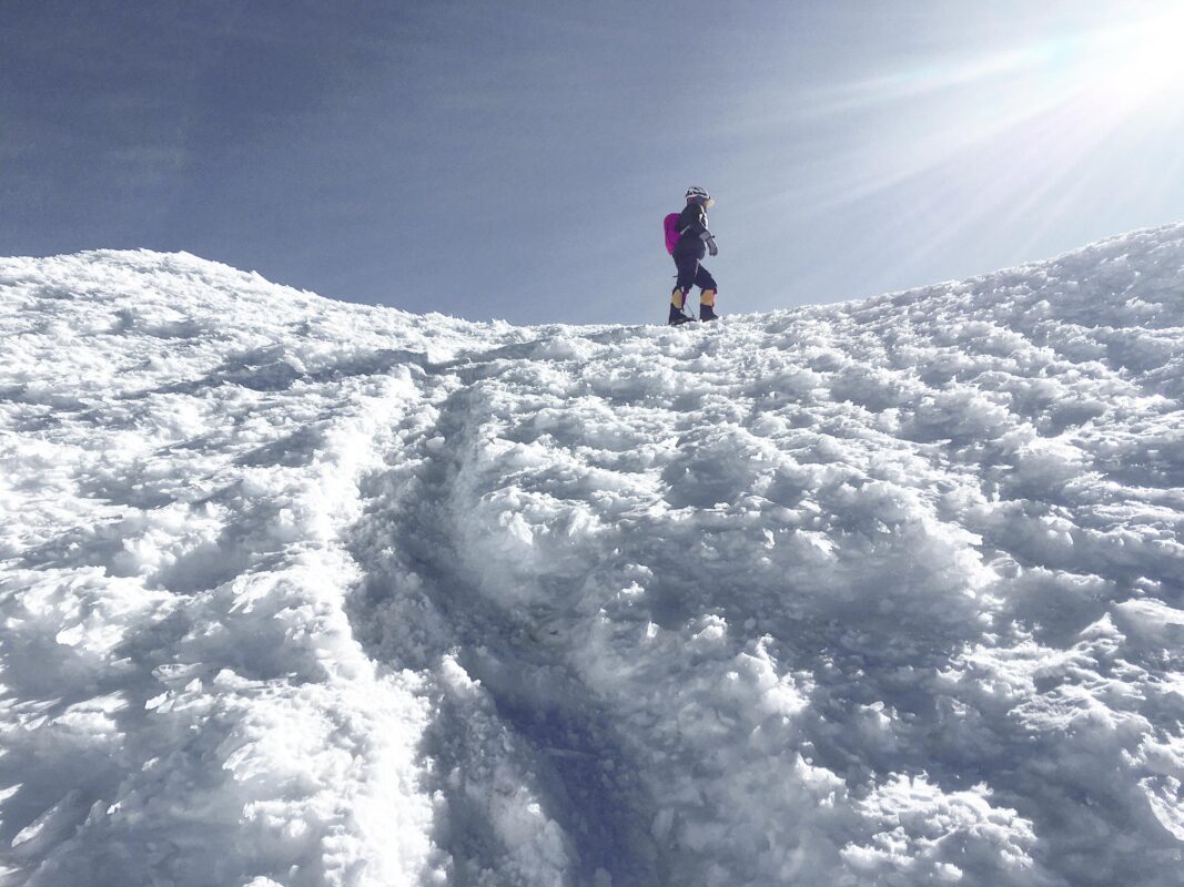 A female mountaineer on Mount Shasta