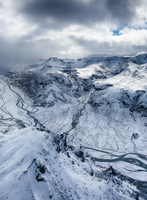 The majestic sight of Iceland's highlands in winter.