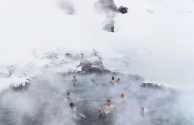 The hot springs are best experienced during the winter season in Iceland.