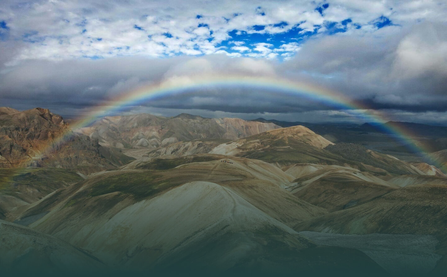 A rainbow overarching the Laugavegur highlands.