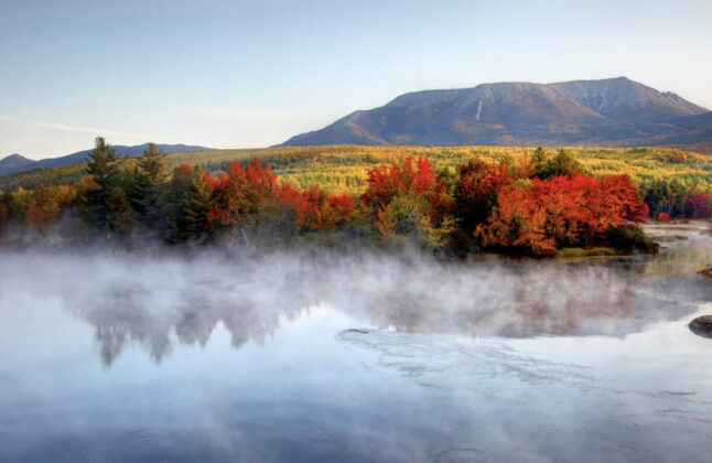 Mt. Katahdin, the highest mountain in Maine, is the end point of the Appalachian Trail.