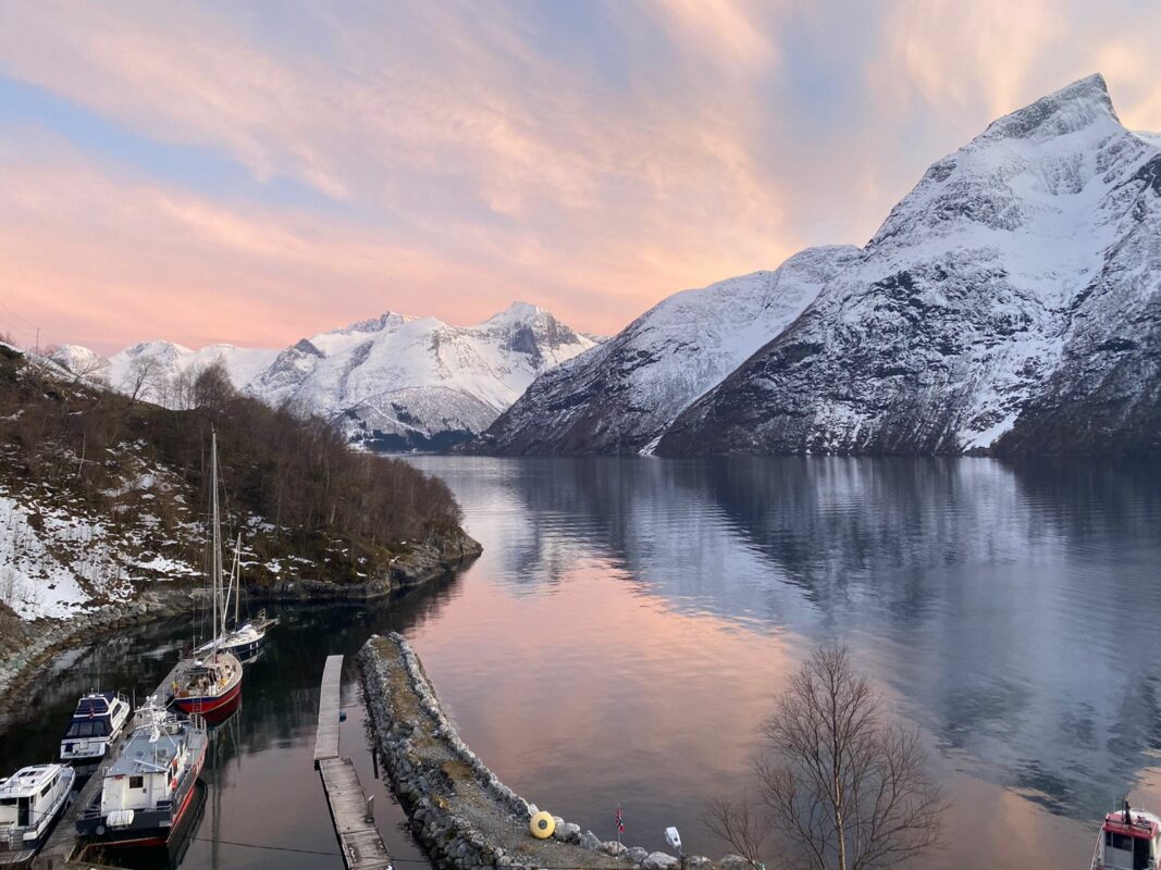 A harbor at sunset in Norway