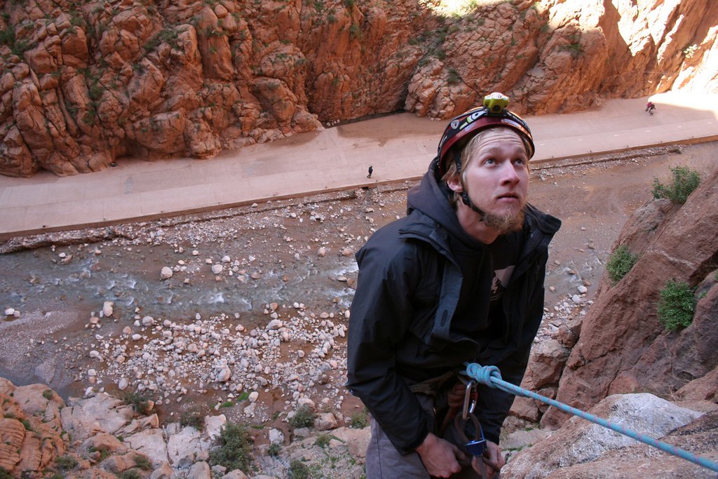 A rock climber in Todgha Gorge, Morocco