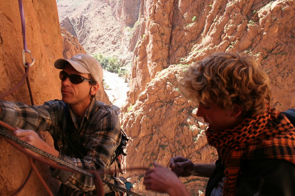 Rock climbers in Todgha Gorge, Morocco