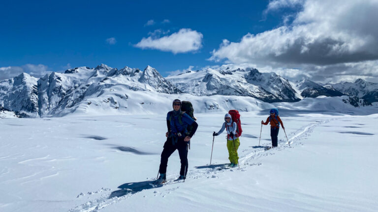 Ski mountaineering on Garibaldi Neve Traverse, BC