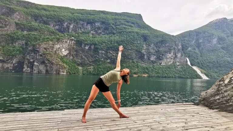 A woman doing yoga in Norway