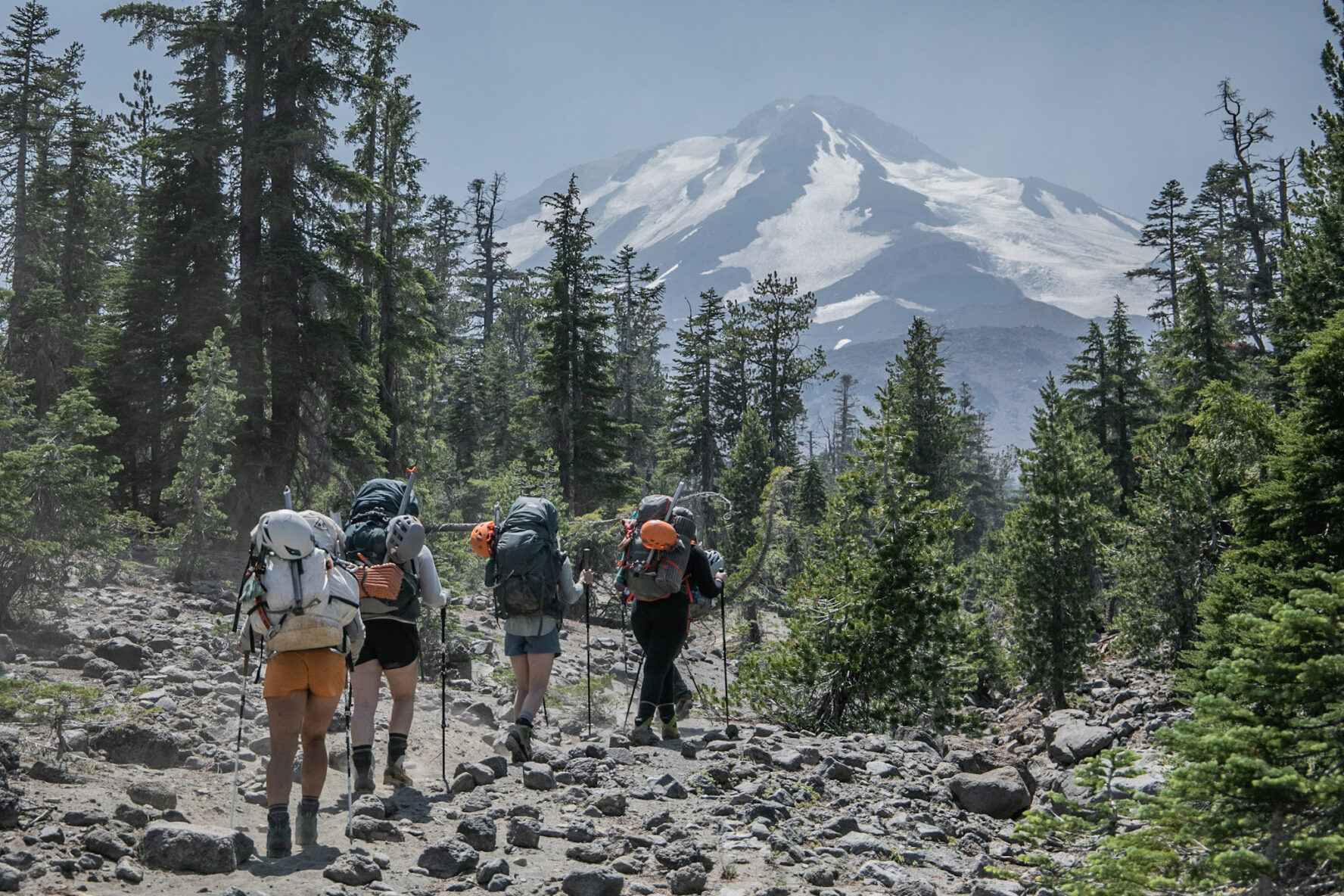 Women going towards Mt. Shasta
