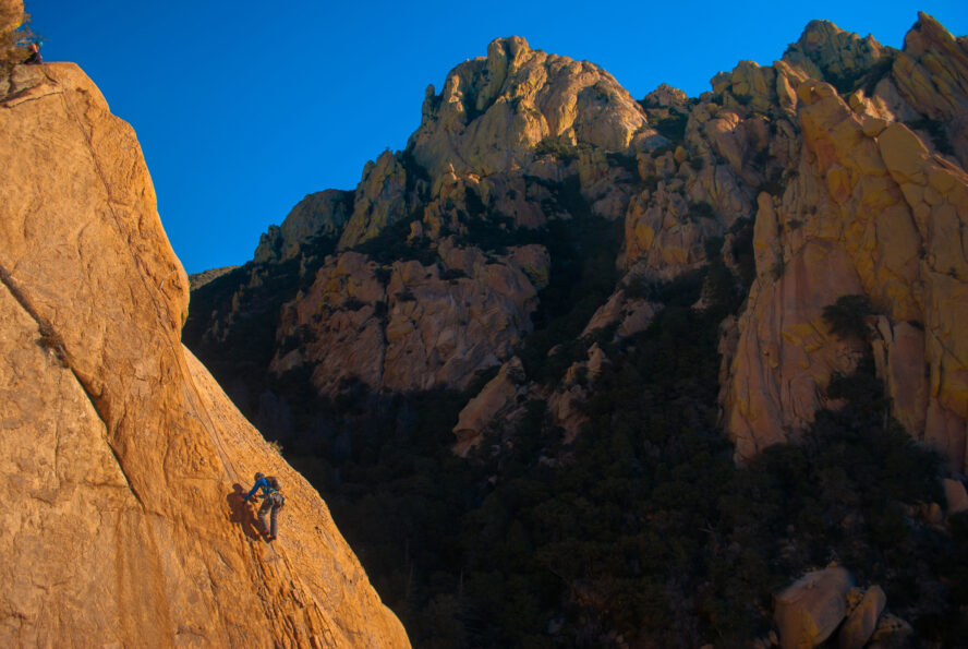 Rock climbing in Cochise Stronghold, Arizona.
