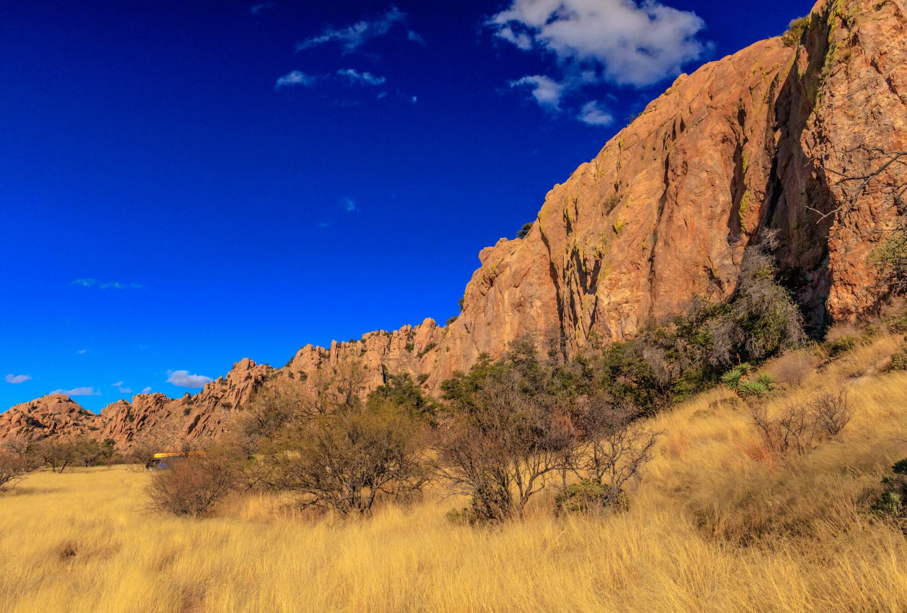 Tall grasses mark the area around Cochise Stronghold