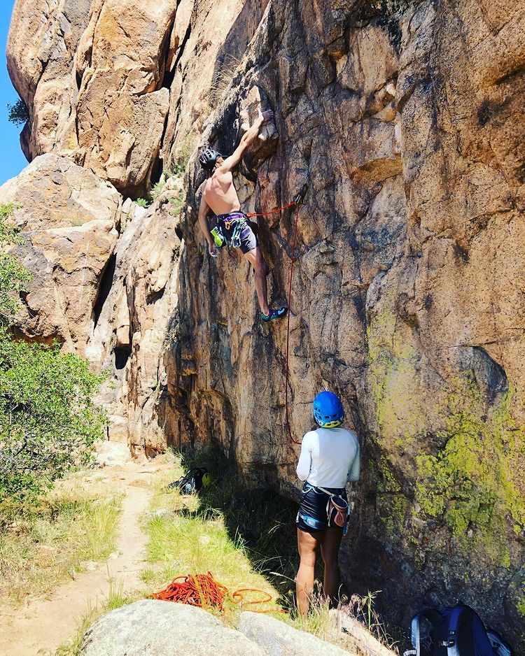 Climbing at the Granite Dells on a sunny afternoon.