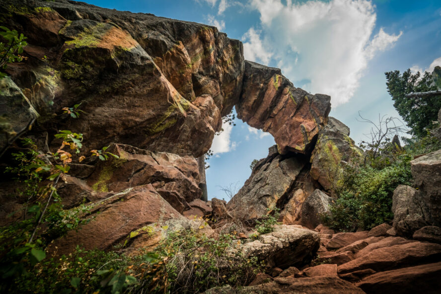 At the end of the Royal Arch trail overlooking a ridge, the arch offers great views of Boulder, and even Denver on clear days.