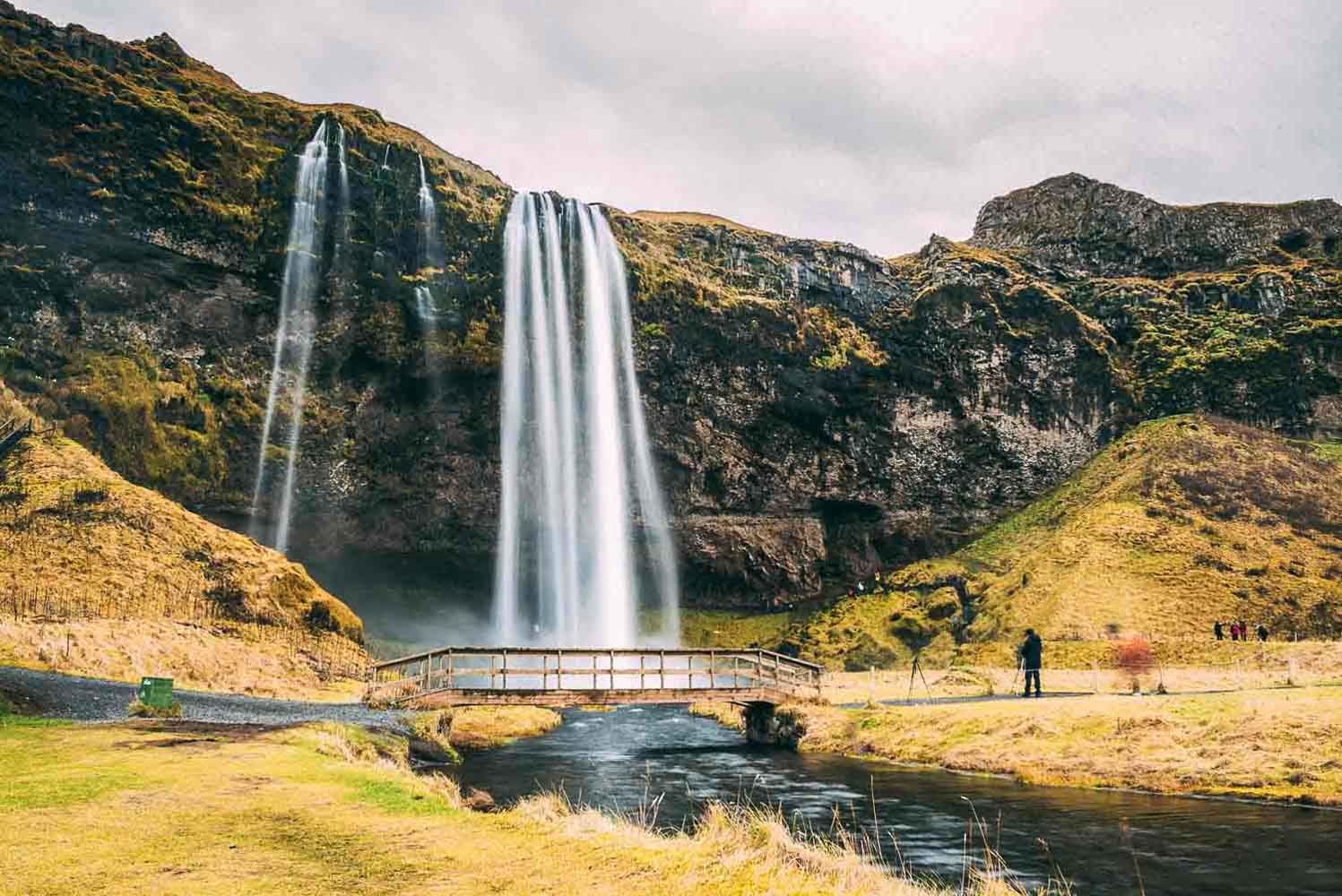 Seljalandsfoss waterfall and a bridge in front of it