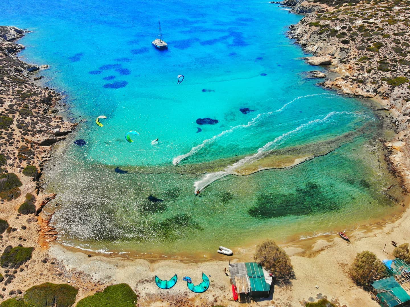 An aerial view of an island in the Cyclades, Greece