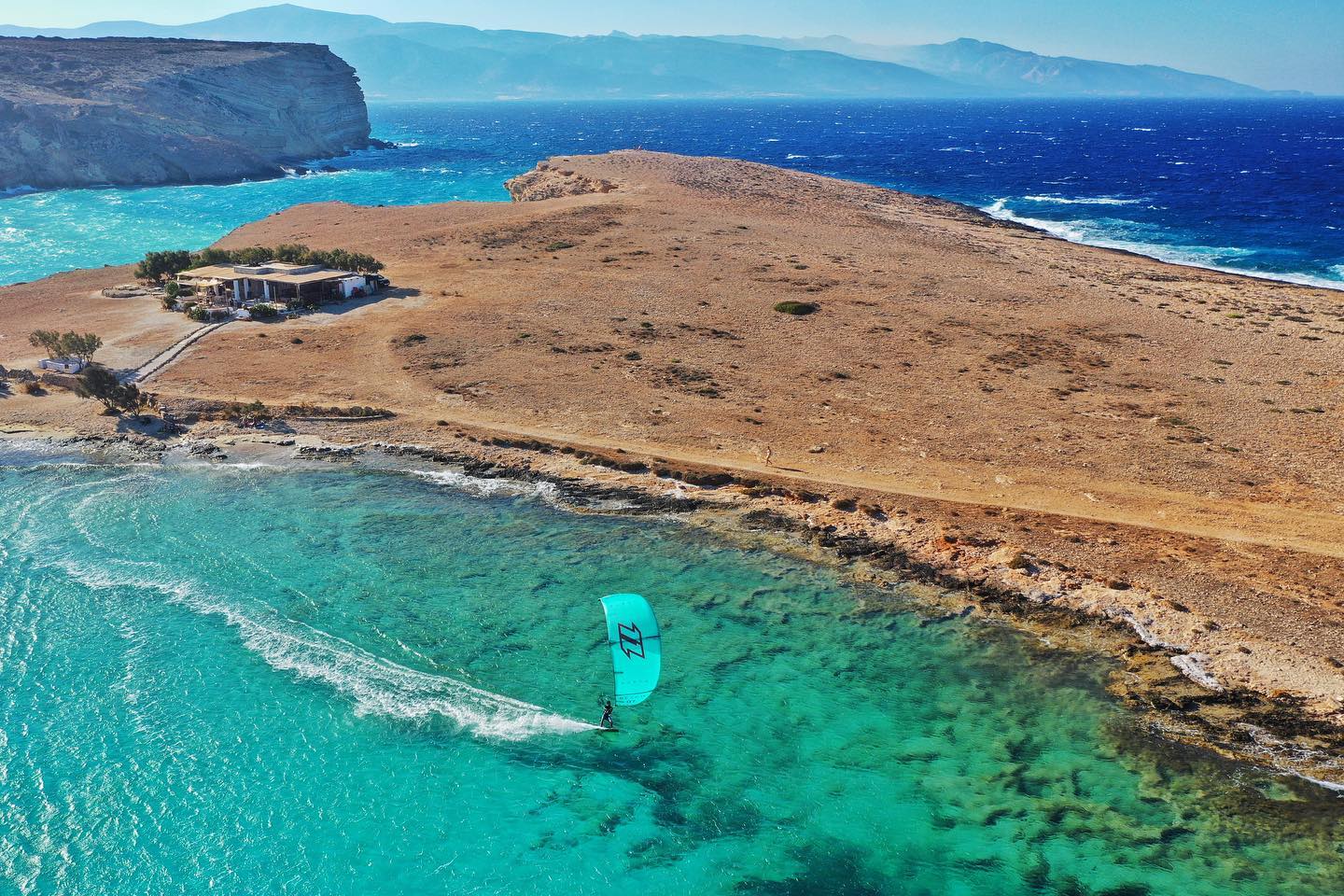 A kitesurfer in the Cyclades, Greece