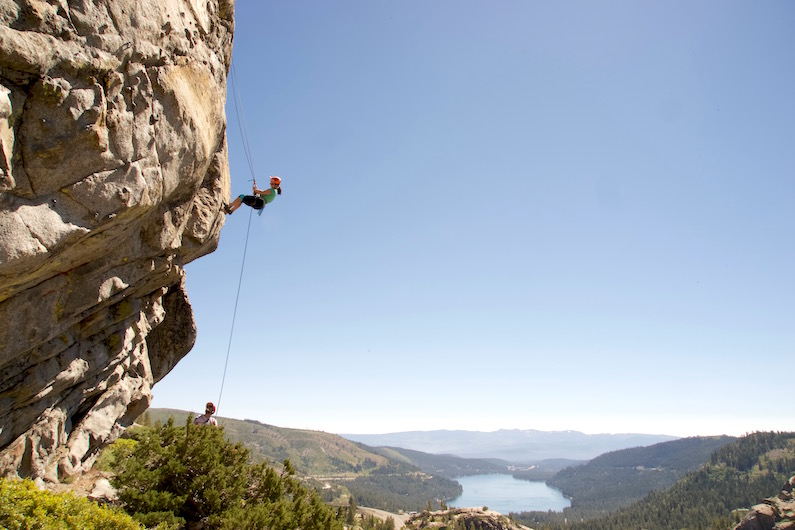 Climbers rappelling in Lake Tahoe