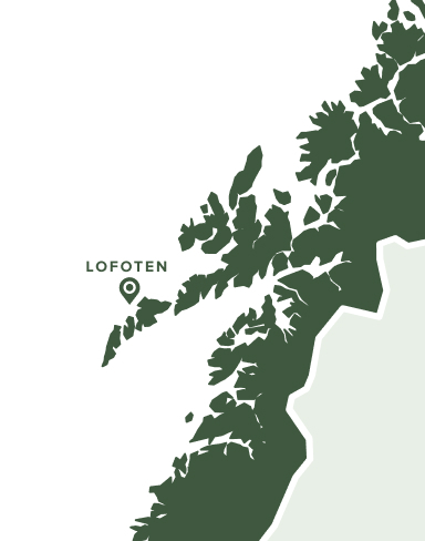 The location of Lofoten Archipelago on the zoomed-in map of Norway.