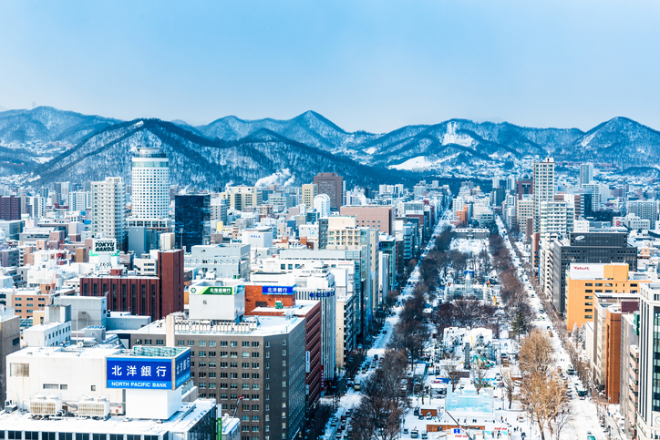 High view of Odori garden from TV tower in winter season