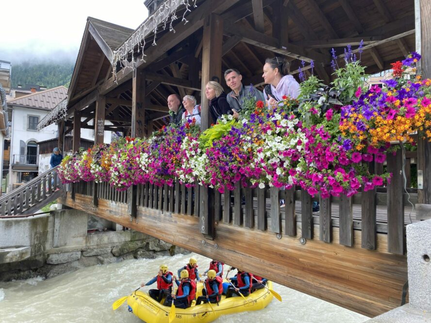 Rafters on the Arve, paddling through the center of Chamonix