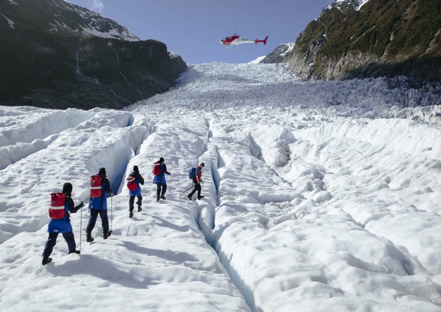 Hikers ascending Fox Glacier
