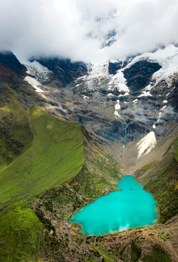 Humantay lake in Peru in the Andes aerial view