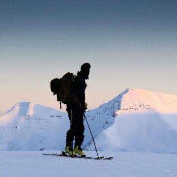 A backcountry skier watching landscapes in Iceland.