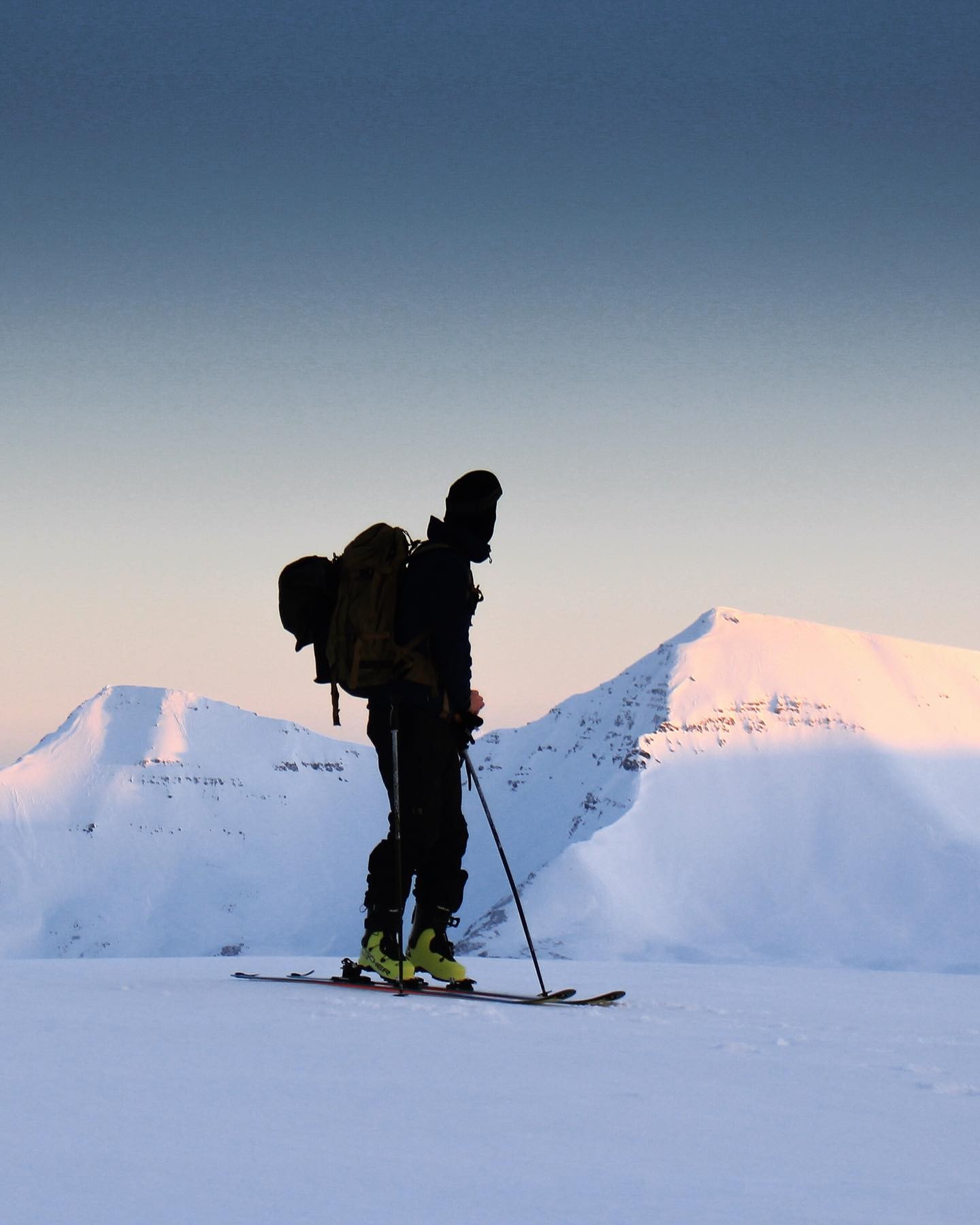 A backcountry skier watching landscapes in Iceland.