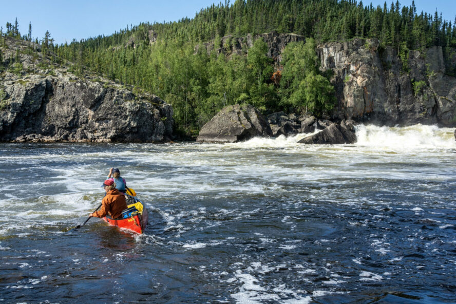 Paddlers canoeing on the Hawkrock River, Canada