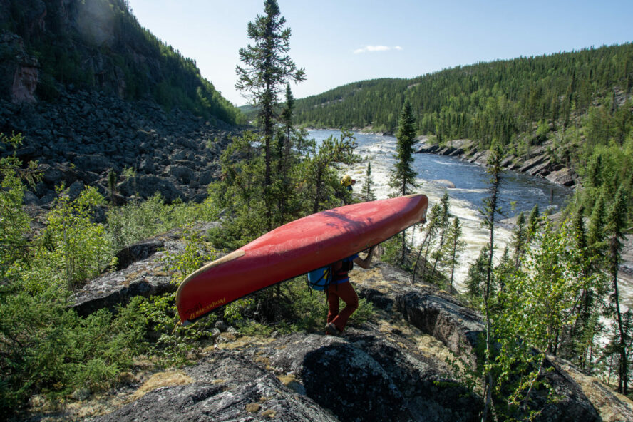 Canoers paddling the Seal River, Canada