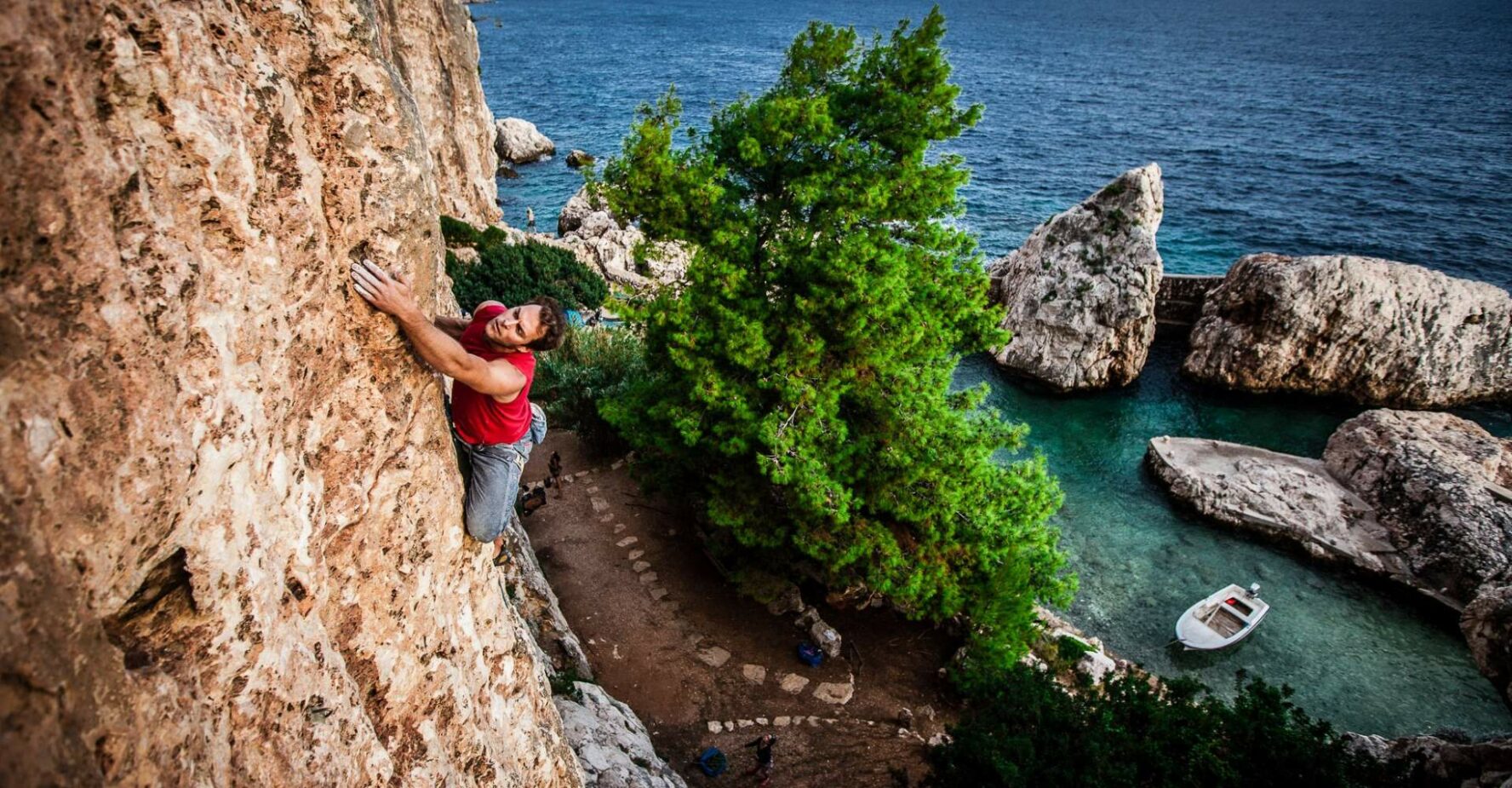 Climbing at Cliffbase on the island of Hvar.