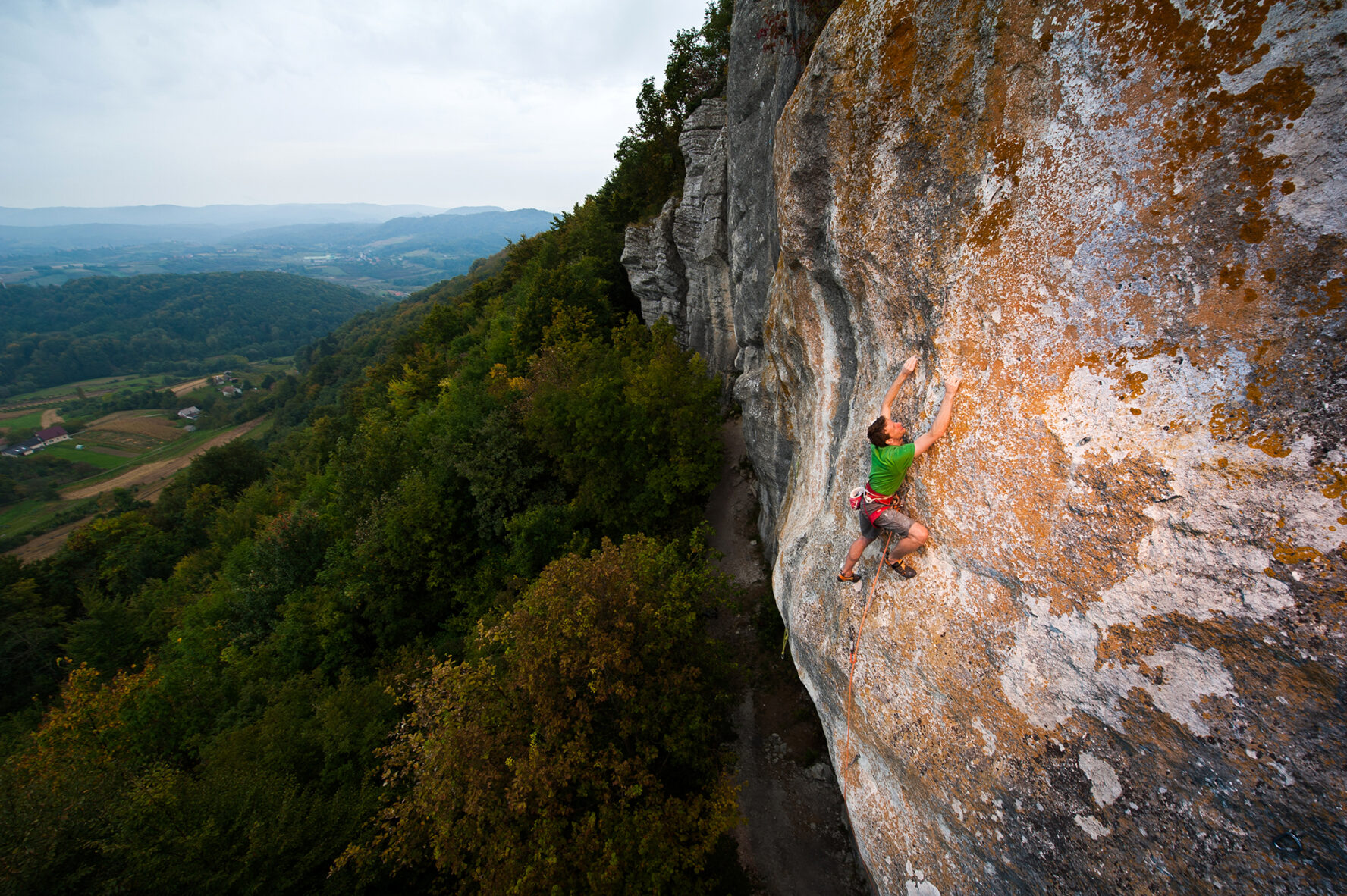 Pokojec, a long exposed wall, surrounded by green hills in northern Croatia.