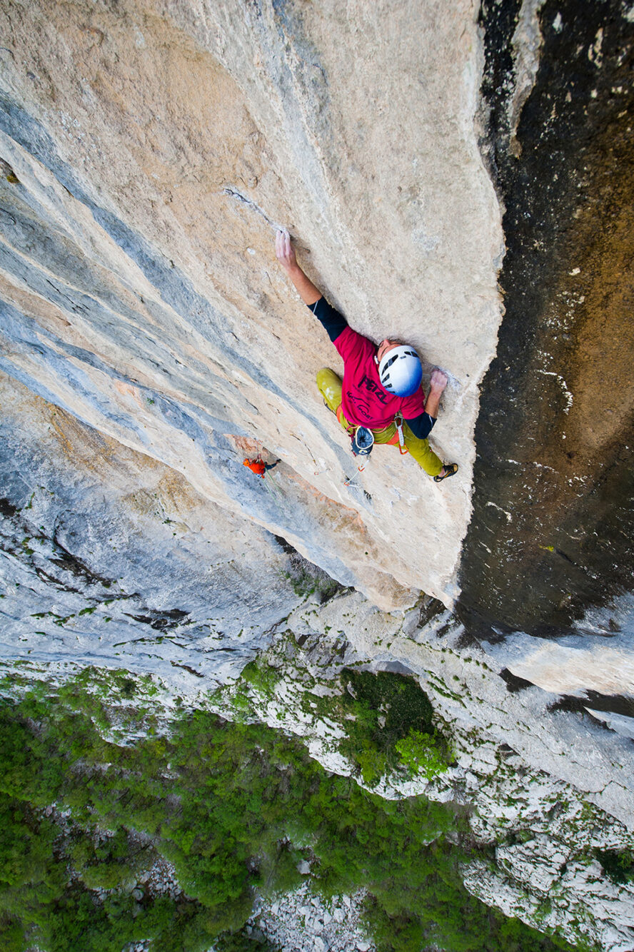 Siniša Škalec climbing Srček (7c) in Anića kuk, a 350m high wall in Paklenica. 