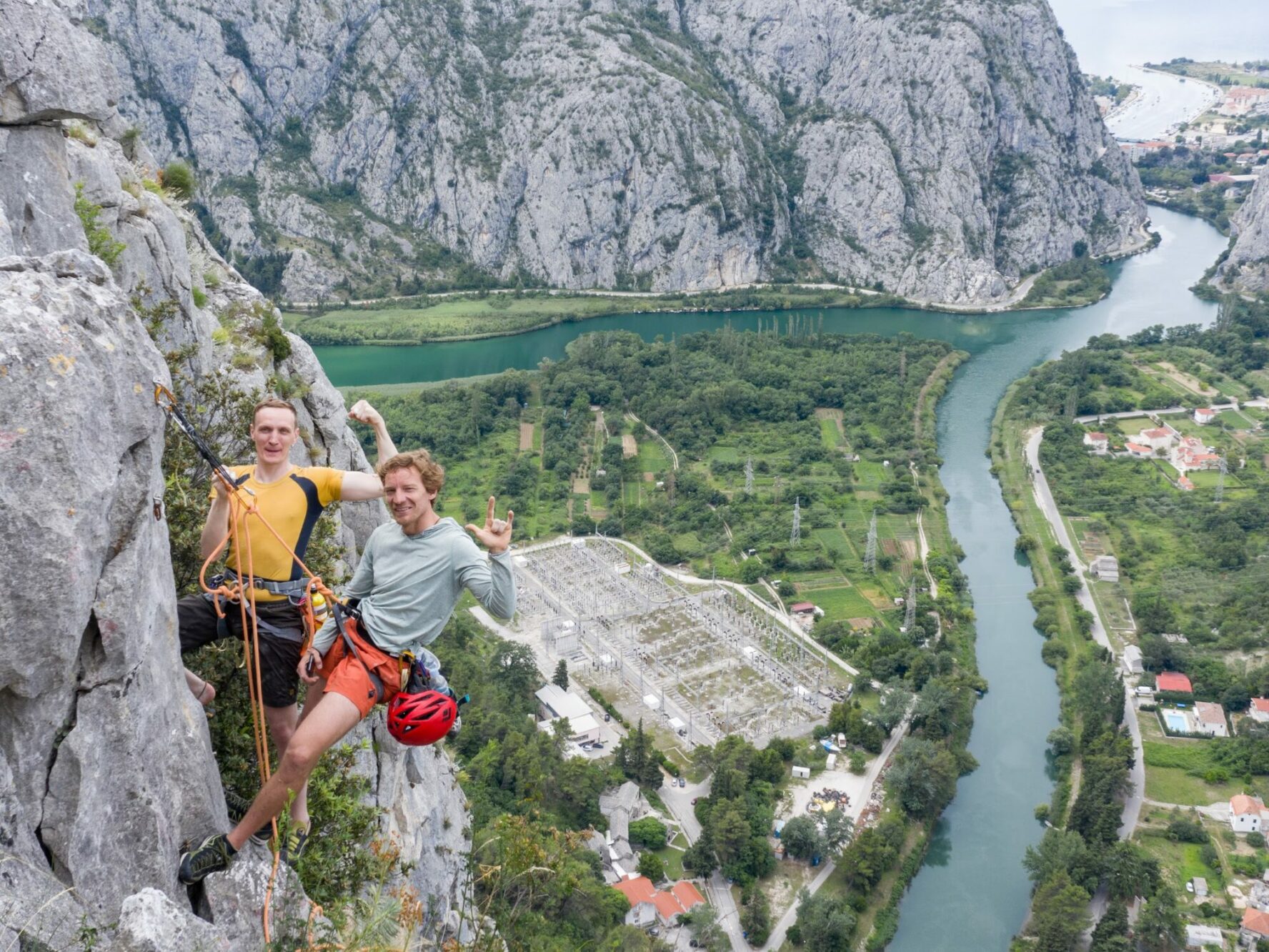 Viktor and Perica, founders of 57hours, climbing Secret of Cetina (6b+) in Omiš.