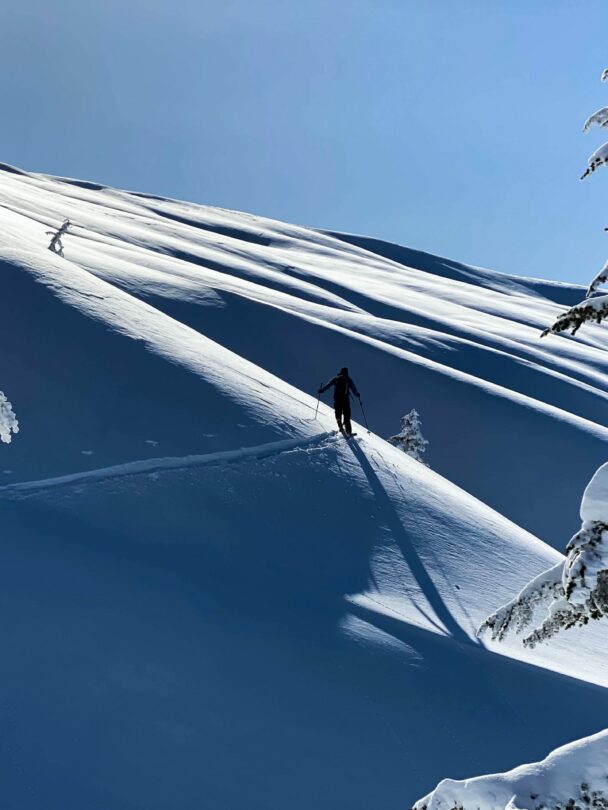 Backcountry skiing at the Kees and Clair Hut