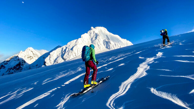 Backcountry skiing at the Haberl Hut.