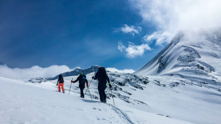 Backcountry skiing tour at the Harrison Hut