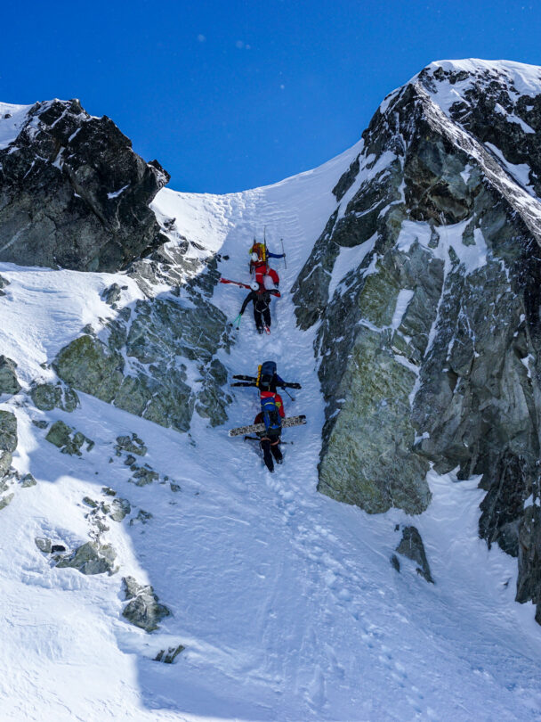 Backcountry skiing at the Kees and Clair Hut