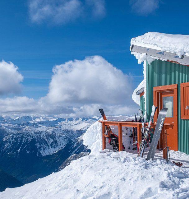Backcountry skiing at the Haberl Hut.