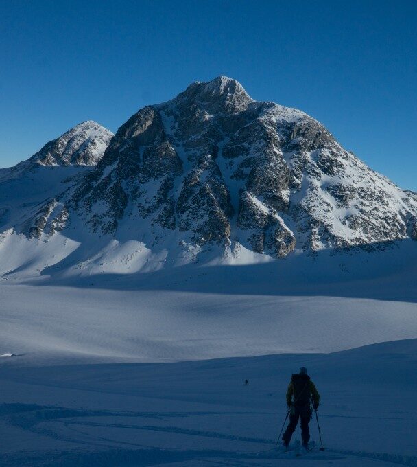 Backcountry skiing tour at the Harrison Hut
