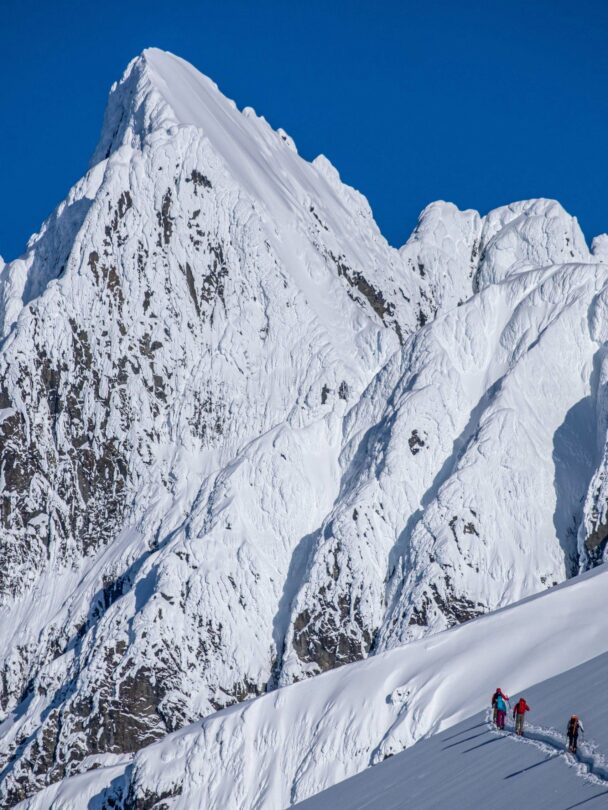 Backcountry skiing at the Haberl Hut.