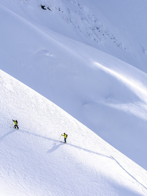 Backcountry skiing at the Haberl Hut.