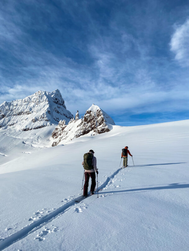Backcountry skiing at the Kees and Clair Hut