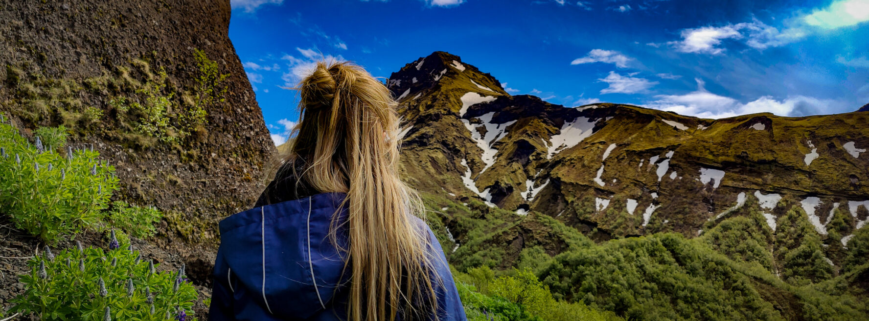 View of the colorful snow-capped mountains from the Laugavegur trail